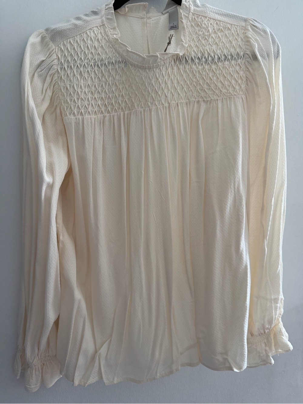 a new day Cream Textured Pleated Long-Sleeve Blouse NWT